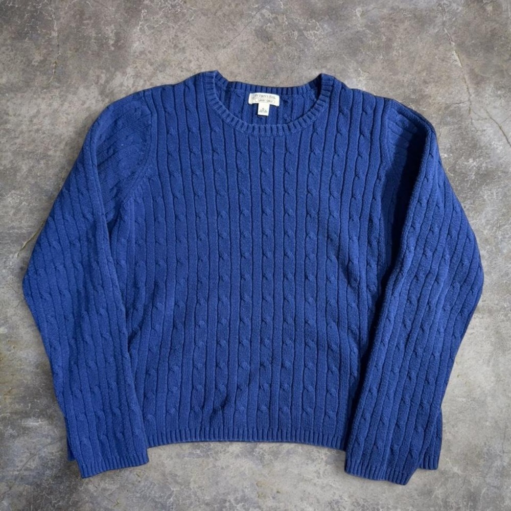 Vintage 90s St. John's Bay Cable Knit Sweater Navy Blue Grandpa Core Preppy XL
